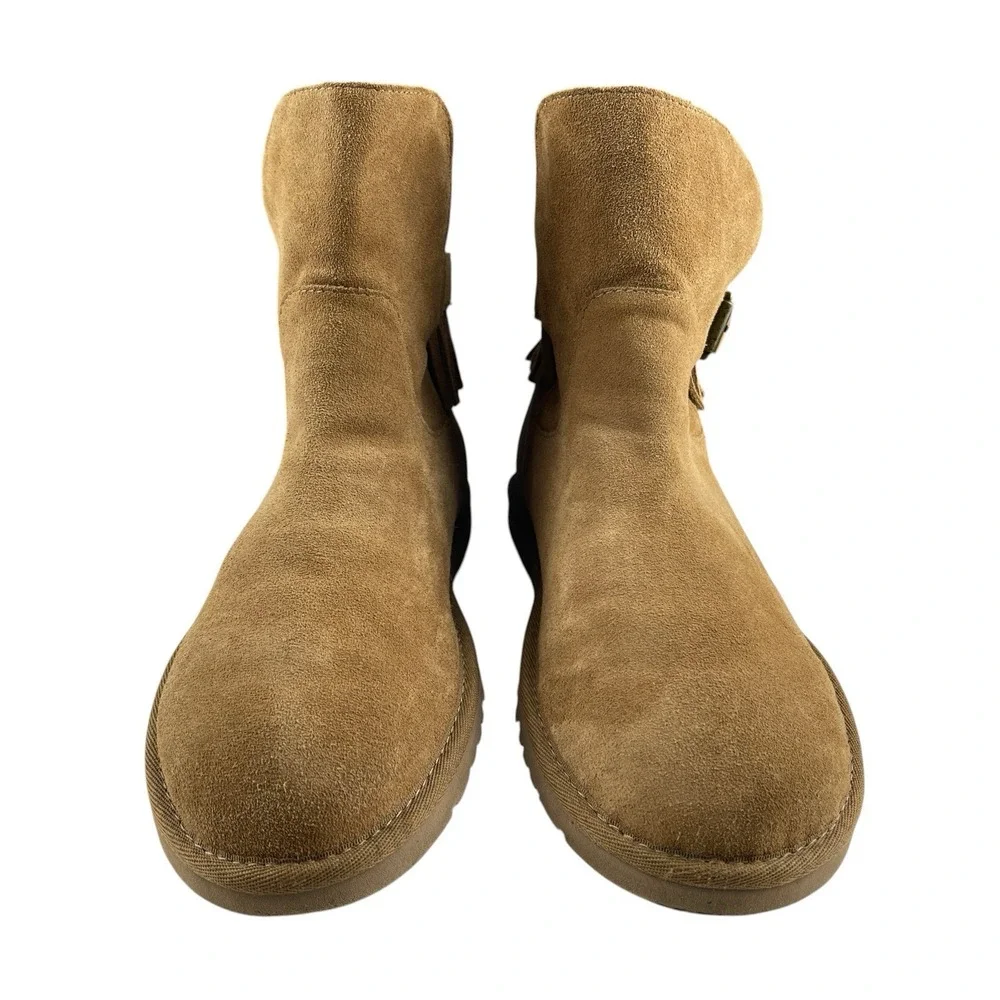 UGG Women's Cara Ankle Boots Size 8 Chestnut Suede Buckle Fringe Pull On Western
